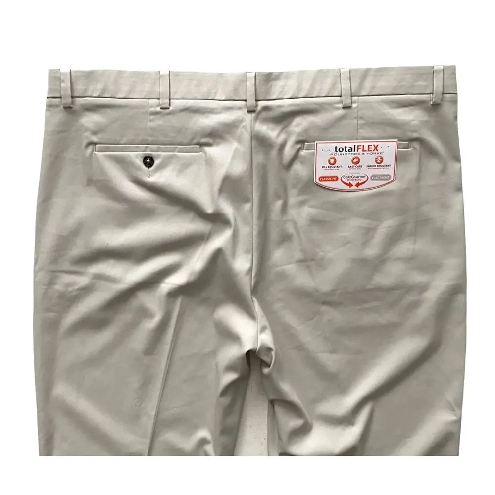 Roundtree Yorke Total Flex Classic Fit Flat Stone Pants Big & Tall 36 x 36